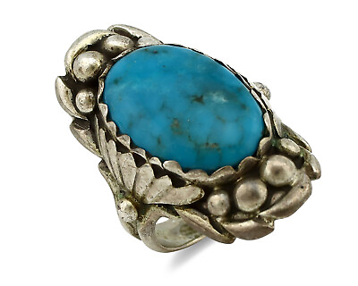 #ad Navajo Ring .925 Silver Natural Blue Turquoise Artist Signed SC C.80#x27;s $149.00