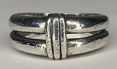 #ad Vintage Double Ribbed Banded 925 Sterling Silver Ring Size 6 $23.00