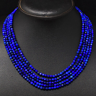 #ad 254 Cts Earth Mined 5 Line Blue Lapis Lazuli Round Cut Beaded Necklace JK 36E293 $153.00