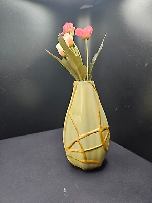 #ad Yellow Kintsugi vase with 15 breaks wabi sabi home decor Japanese art $250.00