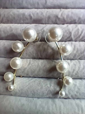 #ad NEW LARGE FAUX PEARL PIERCING amp; CUFF EARINGS PAIR J2 GR48 FREE POUCH GBP 3.99