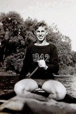 #ad Athletic young man rowing his canoe 4x6 gay man#x27;s estate 1942 $5.25