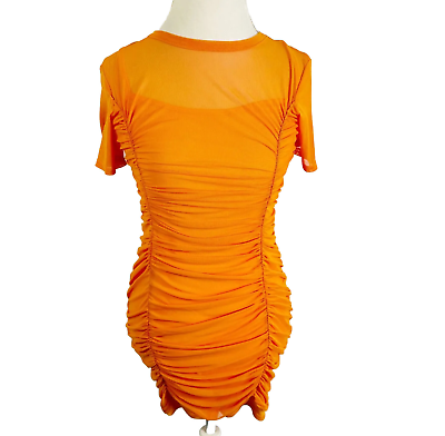 #ad Missguided Orange Bodycon Stretch Dress Mesh Lined Slip Party Club Sheath Sz 8 $14.95