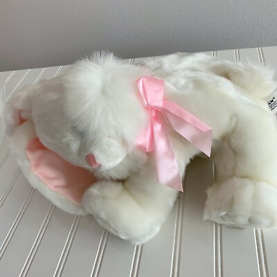 #ad NWT SKM Happy Easter White Pink Bunny Rabbit Lying Plush Stuffed Animal 14quot; $38.00