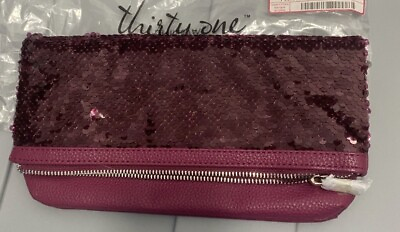 #ad Thirty one FOREVER FOLD OVER CLUTCH in Crushed berry pebble NWT $32.00