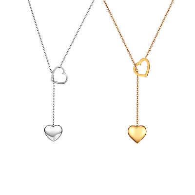 #ad Women#x27;s Girls Dangle Double Heart Love Clavicle Necklace Stainless Steel Pendant $9.99
