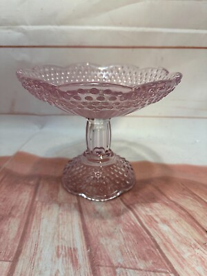 #ad Emily#x27;s Attic Pink Gorham Crystal Vintage Hobnail Compote Dish Bowl Scalloped $24.88