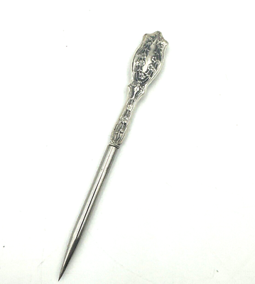#ad Antique Art Nouveau Embossed Sterling Handle Awl Punch Stiletto Sewing Tool $92.00