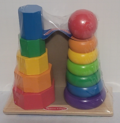 #ad Melissa and Doug Double Wooden Rainbow Ring Nesting Stacker Brand New $9.99