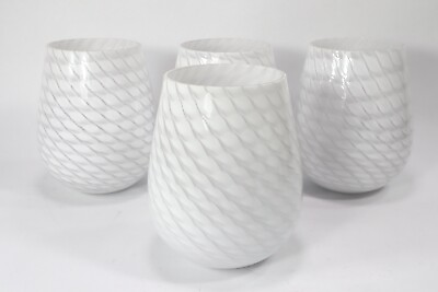 #ad #ad 4 Hand Blown Cased Glass Light Shades Globes White Swirls Pendant Chandelier $79.99