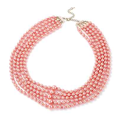 #ad Peach Glass Charm Multi Row Beaded Necklace Women Size 22 Birthday Gifts Jewelry $17.09