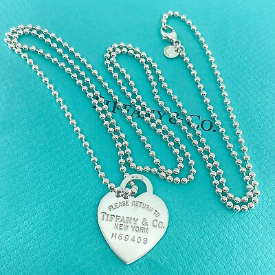 #ad Near MINT Tiffany amp; Co Tag Ball Chain Heart Pendant Necklace $123.00