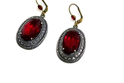 #ad Vintage Silver Plated A Pair of Dangling Earrings Red Gemstone Women#x27;s Jewelry $35.60