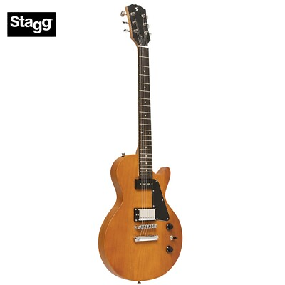 #ad Stagg SEL HB90 VYL Solid Mahogany Flat Top P90 Electric Guitar Vintage Yellow $269.99