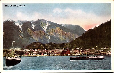 #ad Postcard AL View of Juneau Gold Belt City Ships Boats Dock Mining Industry C2 $8.95