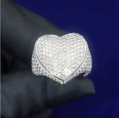 #ad 935 Argentium Silver Glittering White Micro Pave Set CZ Heart Hip Hop Style Ring $399.00