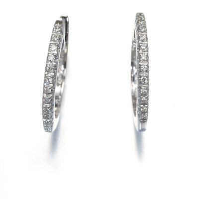 #ad Diamond Hoop Earrings 18K 750 White Gold $591.55