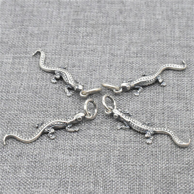 #ad 4 Sterling Silver Gecko Charms 3D 925 Silver Oxidized Lizard Salamander Pendant $13.60
