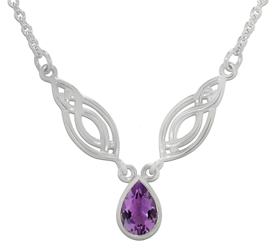 #ad Celtic Knot Amethyst Drop Sterling Silver Collar 18quot; Chain Necklace Knotwork $69.99