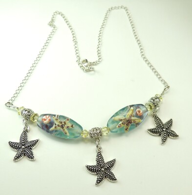 #ad Starfish Lampwork Necklace with 3 Starfish Charms Handmade Jewelry $17.99