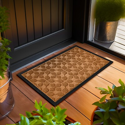 #ad G128 Home Entrance Brown Geometric Floral Pattern Door Mat 17x29.5 In $21.99