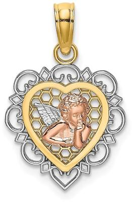 #ad 14k Yellow amp; Rose Gold with Rhodium Small Angel In Heart Pendant $136.95