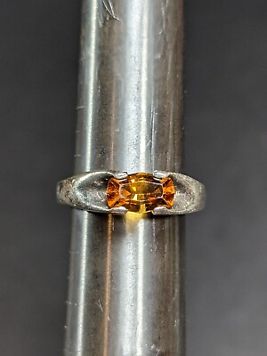 #ad Sterling Silver Ring Orange Stone Size 8.75 Unique Handmade $29.98