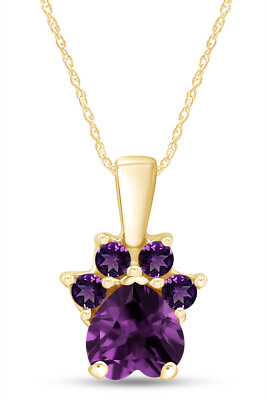 #ad Dog Paw Purple Amethyst Pendant Necklace 14K Yellow Gold Plated Sterling 18quot; $43.67