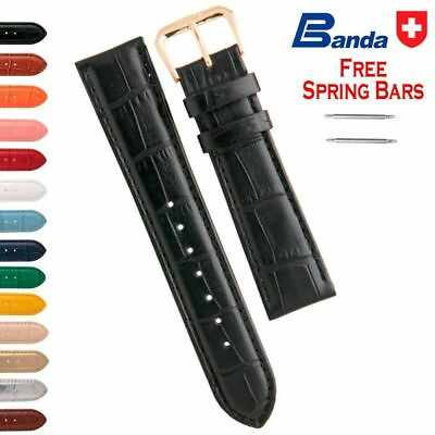 #ad Banda Crocodile Grain Embossed Padded Leather Watch Band Strap Sizes: 6 24mm $15.95