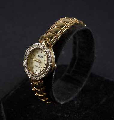 #ad quot;1928quot; Brand Ladies Gold Plated Quartz Watch Fold Clasp Triple Chain Diamond $39.00