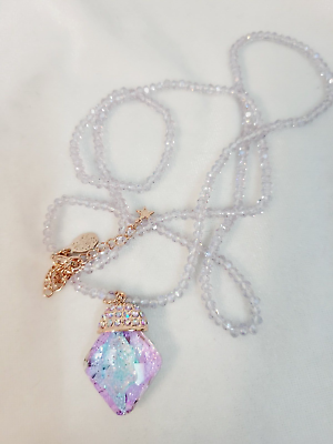 #ad Signed Kirks Folly One of A Kind Long Crystal Necklace Lilac AB Pendant REPAIRED $151.00