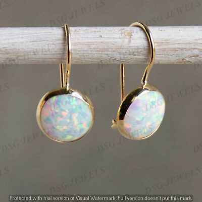 #ad 8MM Simulated Fire Opal Womens Drop Dangle Earring Silver 14K Silver Gold Finish $72.16