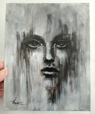 #ad Original Painting Abstract Ghost Girl Thayer Art OOAK Canvas Haunted Beauty $40.00