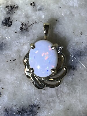#ad Vintage 14k Yellow Gold Opal Necklace Pendant With Diamond Accent $79.99