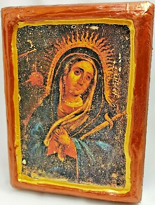 #ad VIRGIN MARY MARIA RARE SPANISH ART RETABLO CATHOLIC ICON ART on SOLID WOOD $50.99