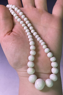 #ad Antique Art Deco White Glass Bead Graduated Czechoslovakia Necklace Cocktail $28.00