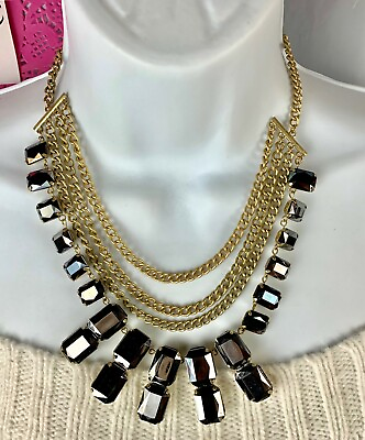 #ad Costume Fashion Jewelry Necklace 19 in brown gem lightweight bib style $9.99