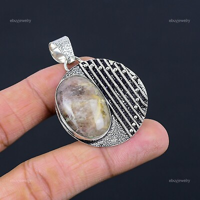 #ad Natural Golden Rutile Gemstone Pendant 925 Sterling Silver Indian Jewelry $12.90