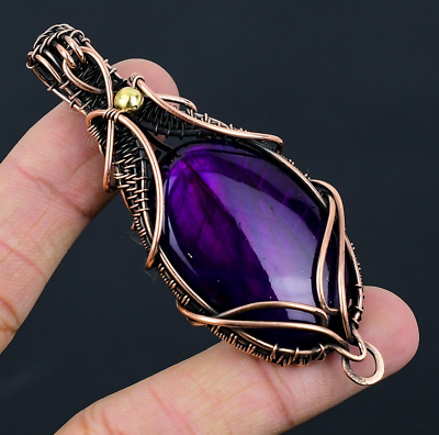 #ad Purple Flash Labradorite Gemstone Copper Wire Wrap Handmade Jewelry Pendant Gift $19.99