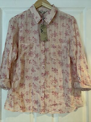#ad M amp;Col Ladies Womens Size 14 Pink Floral Long Roll Sleeve Summer Collared Blouse GBP 9.99
