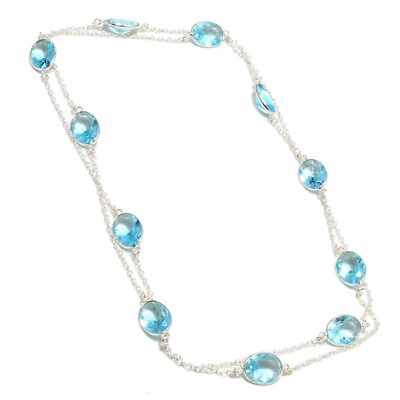 #ad Aqua Aquamarine Gemstone Handmade 925 Sterling Silver Jewelry Necklaces Sz 36quot; $11.99