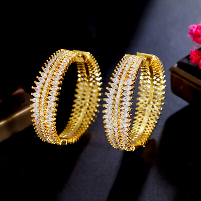 #ad CZ Round Big Wide Hoop Earrings Yellow Gold Plated Luxury Fashion Bridal Jewelry C $13.91