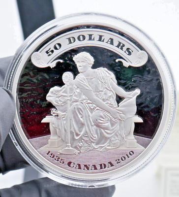 #ad 5 oz Silver Proof Coin 2010 Canada $50 75 Year Anny First Bank Notes OGP CoA $229.99