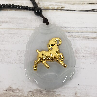 #ad Gold Plated Aries Zodiac Charm in Jade Stone Ram Pendant And Necklace $24.92