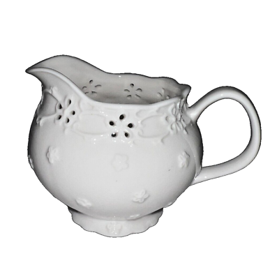 #ad Grace Teaware Porcelain White Creamer Embossed Flowers $15.99