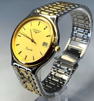 #ad Longines Watch Vintage Men#x27;s 33mm Round Gold Date Quartz Swiss Made Date $193.80