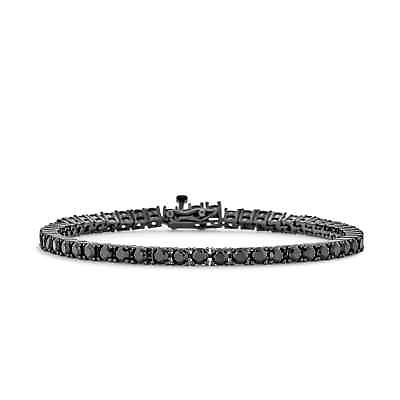 #ad Women#x27;s Solid 925 Sterling Silver 4mm Round Cut Black CZ Tennis Chain Bracelet $39.99