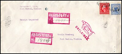 #ad 1912 drop cover Registry Sc F1 Fort Benton MT unclaimed aux marking CV $85 10 $66.85