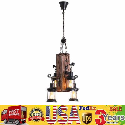 #ad #ad 4 Lights Chandelier Pendant Lighting Fixture Wooden Ceiling Light Hanging Lamp $76.50