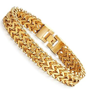 #ad Stainless Steel 2 Rows Curb Wheat Chain Link Bracelets for Men Women Gold Tone $13.29